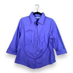 SIZE 14/16 VINTAGE JESSICA LONDON PURPLE BUTTON FRONT TOP 3/4 SLEEVE SHIRT